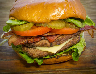 Close Up Double Bacon Cheeseburger