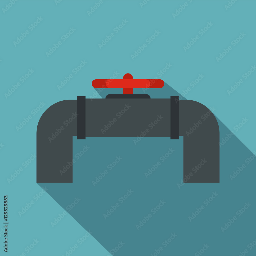 Poster pipeline with valve and handwheel icon. flat illustration of pipeline with valve and handwheel vecto