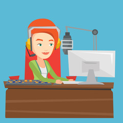Female dj working on the radio vector illustration