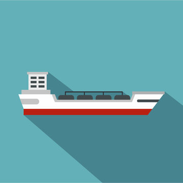 Oil Tanker Ship Icon. Flat Illustration Of Oil Tanker Ship Vector Icon For Web Isolated On Baby Blue Background