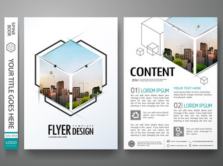 Portfolio design template vector.Minimal brochure report business flyers magazine poster.Abstract box square on cover book presentation.City concept on A4 size layout.