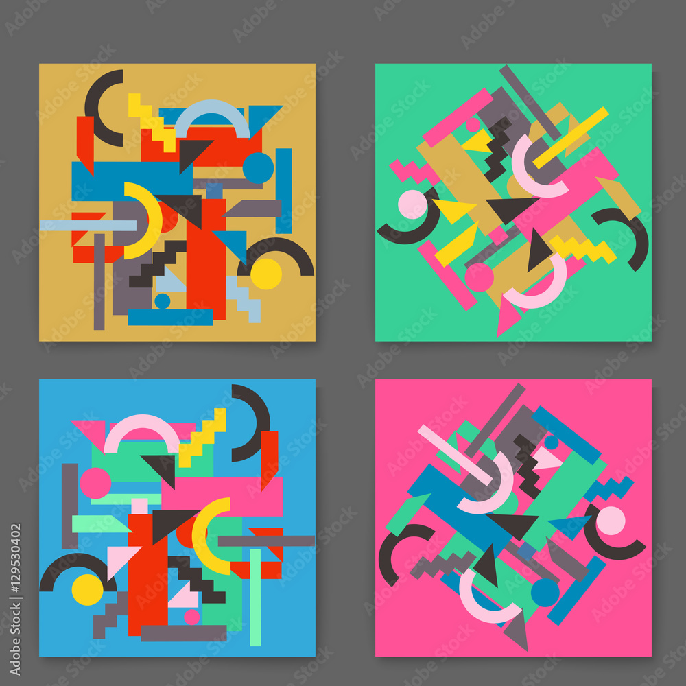Canvas Prints vector set retro cards with colorful geometric shapes
