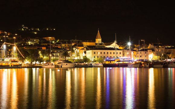 Makarska, beautiful night landscape cityscape, Croatia