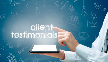 business, technology, internet and networking concept- client testimonials