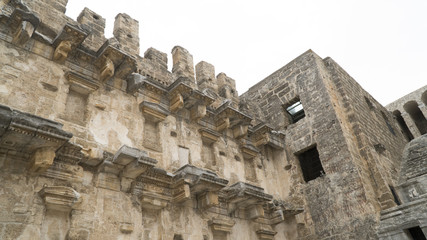 Fototapeta premium Detail view of historical old ancient city of Aspendos amphitheater in Antalya.- TURKEY