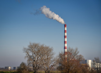 Fototapeta na wymiar Factory chimney smoke destroying the nature