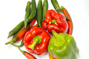 Red  and Green peppers isolated on white background