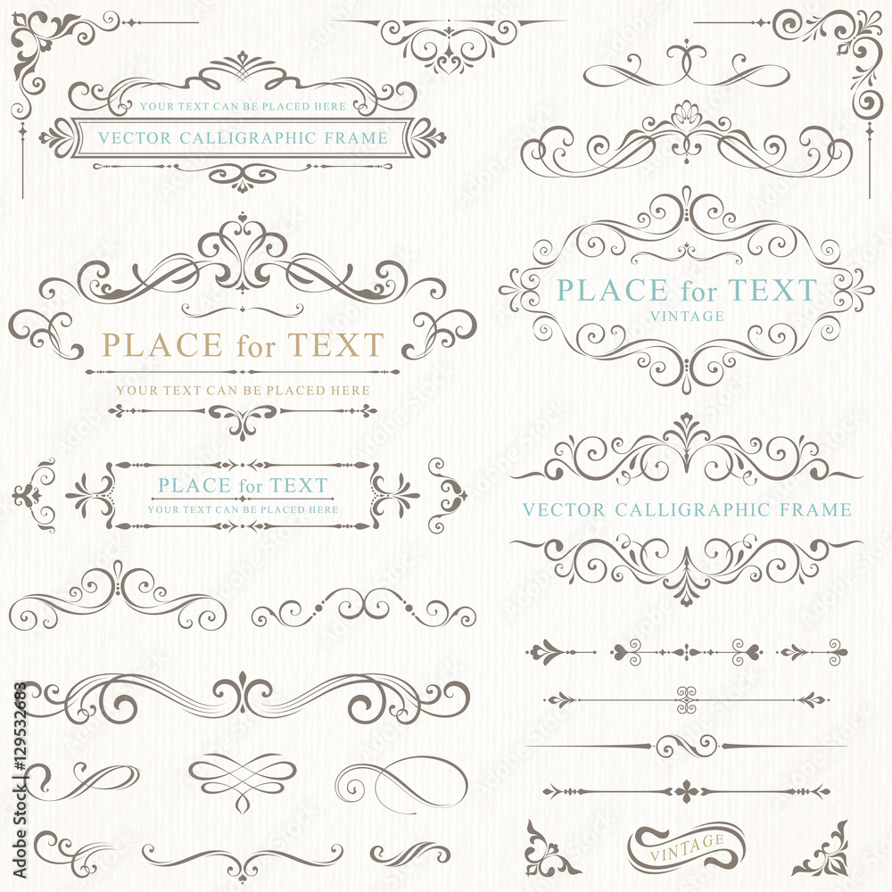 Wall mural ornate frames and scroll elements.