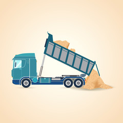 Tipper unloading. Vector illustration