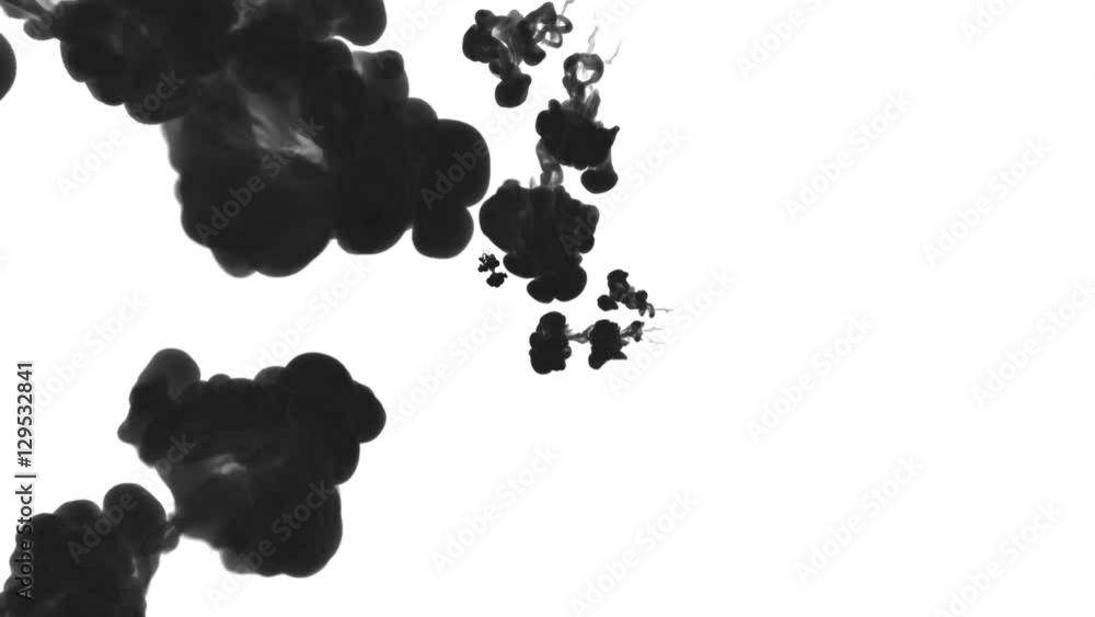 Poster black ink drop in water on a white background for effects. 3d render. voxel graphics. computer simul