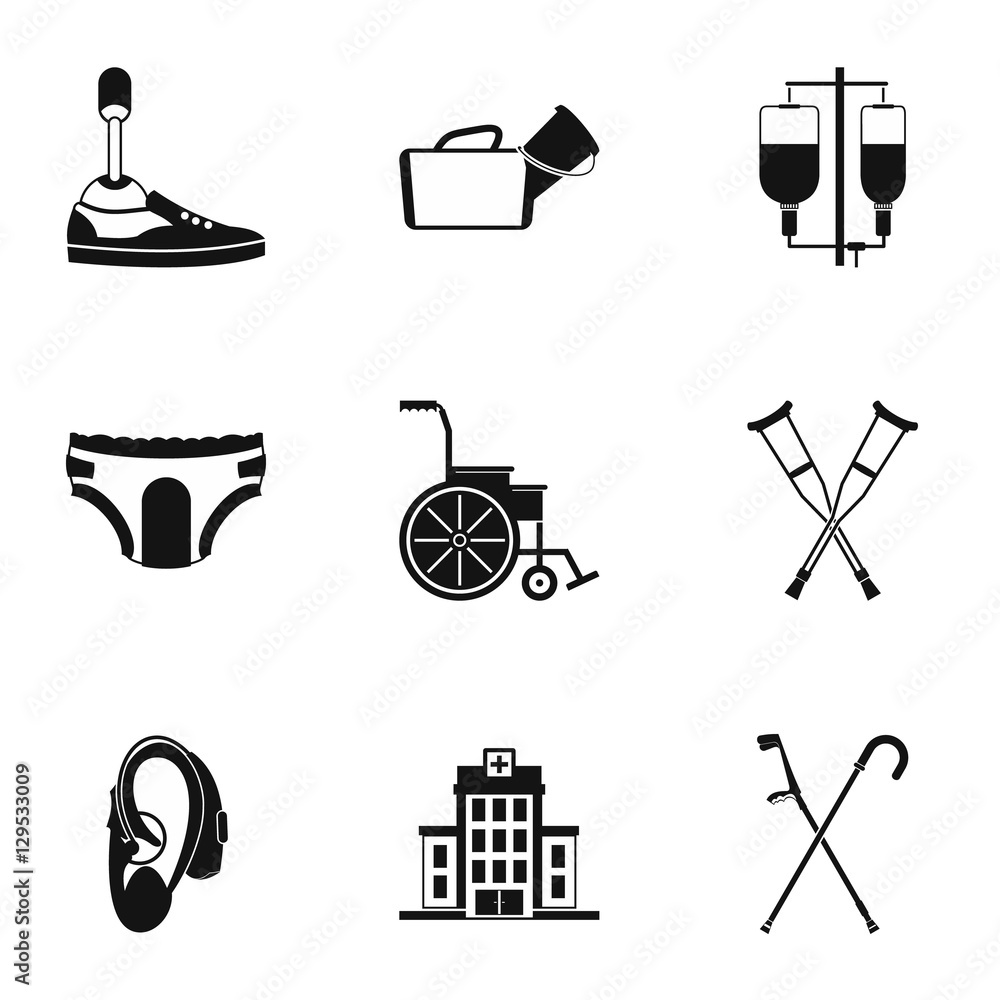 Poster disabled icons set. simple illustration of 9 disabled vector icons for web
