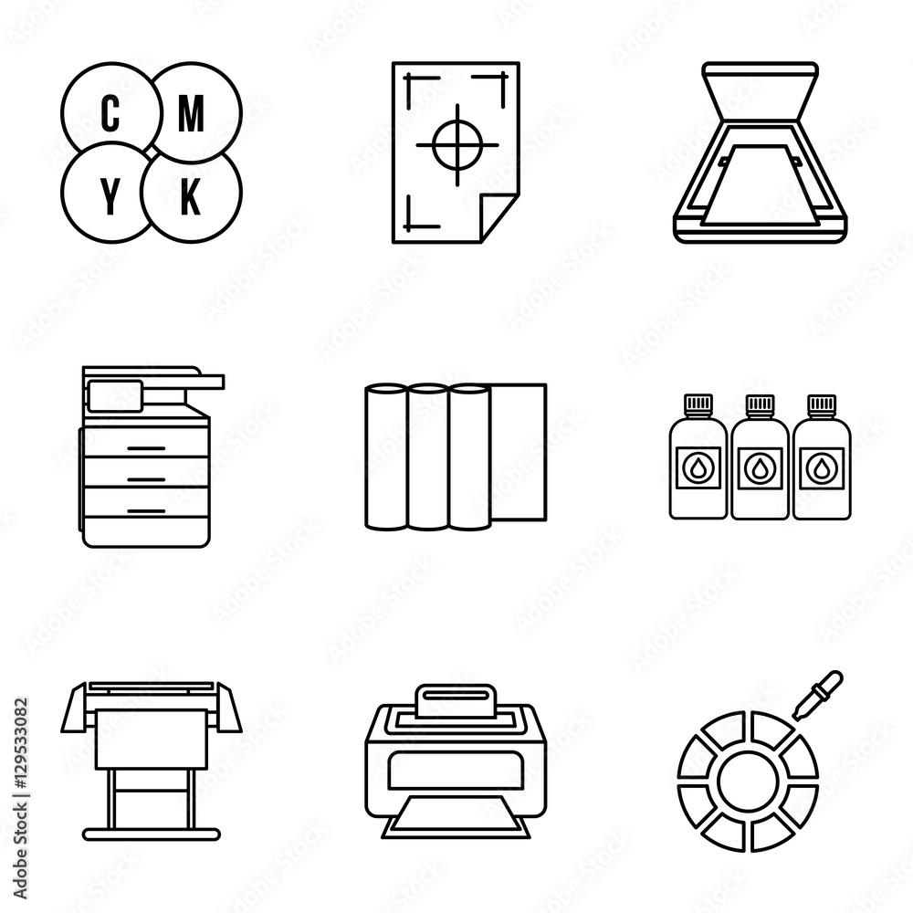 Poster print icons set. outline illustration of 9 print vector icons for web