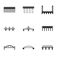 Types of bridges icons set. Simple illustration of 9 types of bridges vector icons for web