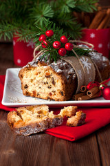 Christmas still life with raisins cake