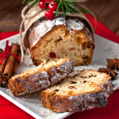 Christmas still life with raisins cake