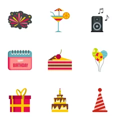 Fototapeten Birthday icons set. Flat illustration of 9 birthday vector icons for web © ylivdesign