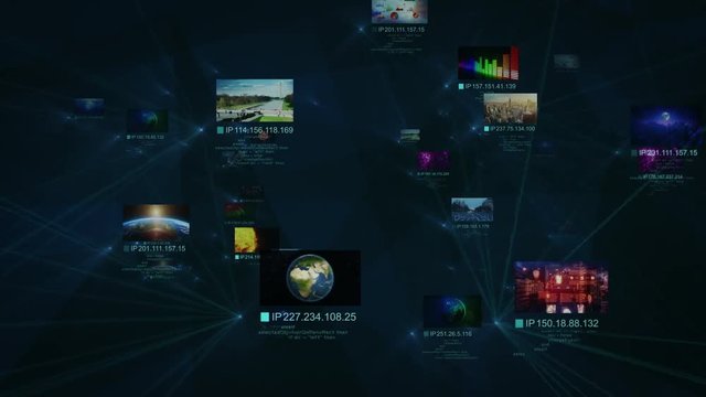 Network connections with multiple themed videos and IP numbers. Black and brown.