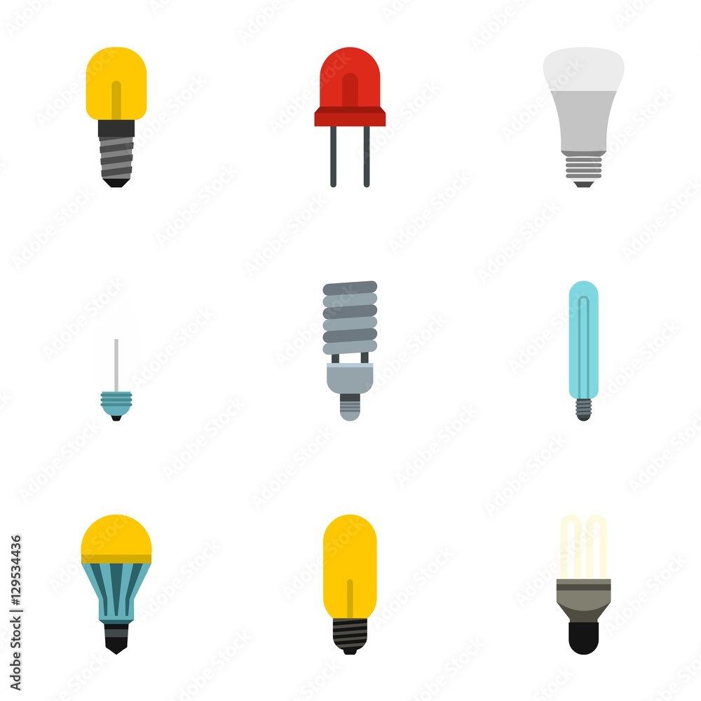 Poster lamp icons set. flat illustration of 9 lamp vector icons for web