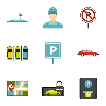 Valet parking icons set. Flat illustration of 9 valet parking vector icons for web