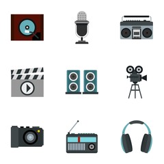 Broadcasting icons set. Flat illustration of 9 broadcasting vector icons for web