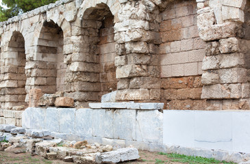 Ancient stone wall close-up.