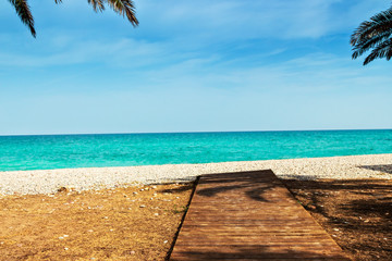 Wooden walkway on the beach.