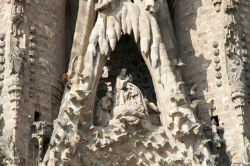 Sagrada Familia Basilica Front Facade Closeup - Barcelona - Spain