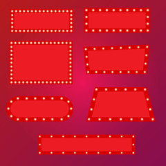 Shining retro light banner with glowing lamps. Vector illustrati