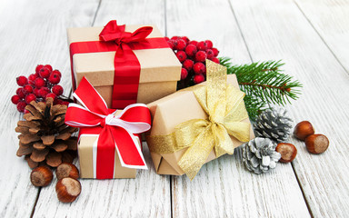 christmas gift box and decorations