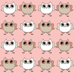 Seamless decorative vector background with owls. Doodle. Print. Cloth design, wallpaper, packaging paper.