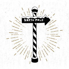 Hand drawn label with textured North pole sign vector illustration.