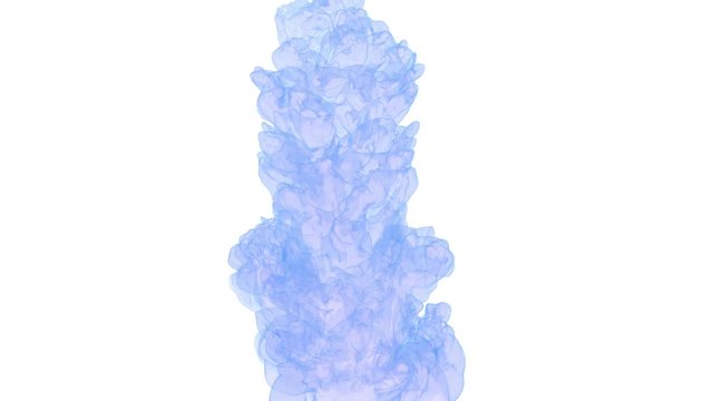 stylized blue ink drop in water on a white background. 3d render. voxel graphics. computer simulation of smoke