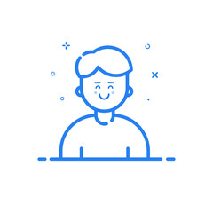 Vector illustration of blue icon in flat line style. Linear cute and happy man. Graphic design concept of boy avatar use in Web Project and Applications Outline isolated object.