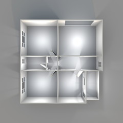 3d interior rendering of illuminated empty home apartment