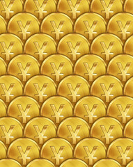 Gold coins with yuan sign. Seamless pattern.