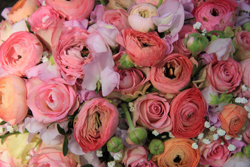 Pink roses and ranunculus bridal bouquet
