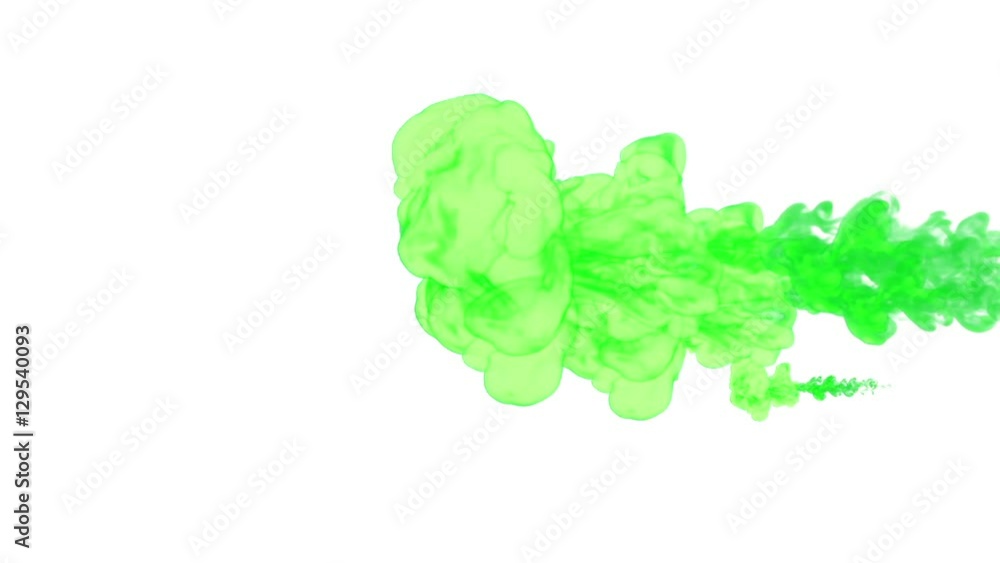 Aufkleber green paint dissolved in water on a white background. 3d render. voxel graphics. computer simulation