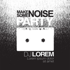 Make some noise. Night Party flyer. Black and white. No signal b