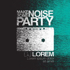 Make some noise. Night Party flyer. Black and white. No signal b