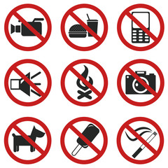 Prohibited No Signs. Vector illustration flat design set