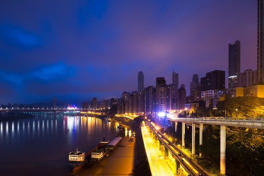 cityscape and skyline of chongqing new city at twilight