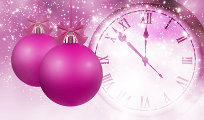 Fototapeta premium Image of Christmas tree and clock closeup.
