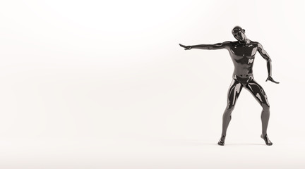Fototapeta na wymiar Abstract black plastic human body mannequin over white background. Action break dance electric pose. 3D rendering illustration