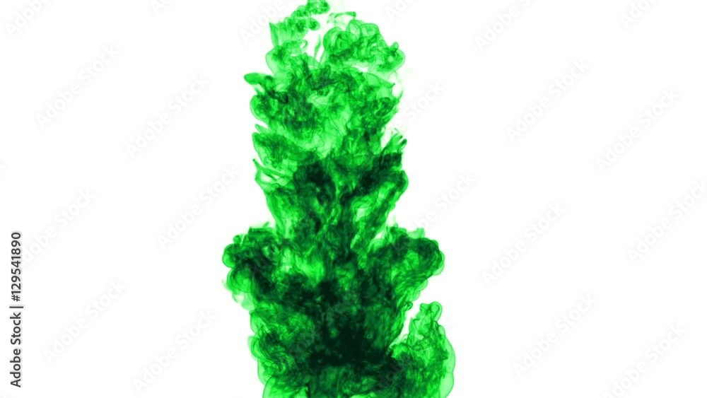 Aufkleber green ink drop in water on a white background. 3d render. voxel graphics. computer simulation of smo