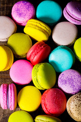 multicolored macaroon on a wooden table