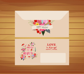 Template for decorative envelope with flower