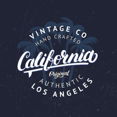 California hand written lettering with palms background.