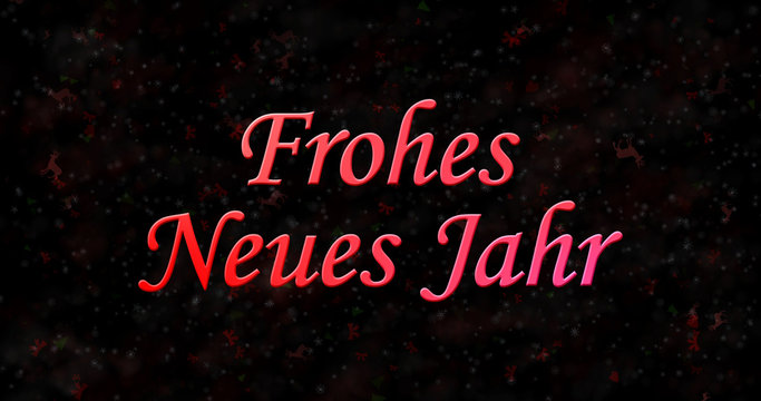 Happy New Year text in German "Frohes neues Jahr" on black background