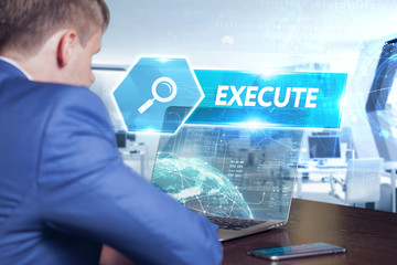 Business, technology, internet and networking concept. Young bus