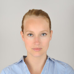 Photobooth portrait isolated on a grey background